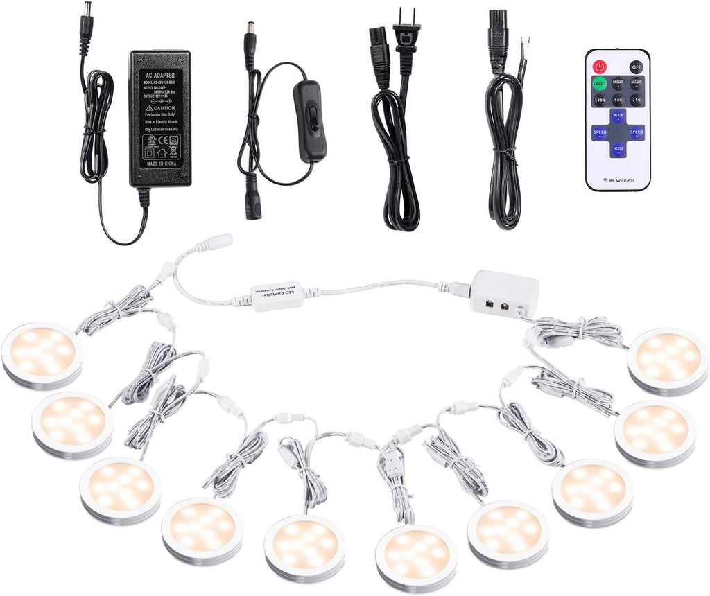 Under Cabinet LED Puck Lights with Wireless RF Remote Control, Hardwired & Wall Plug in, Daylight White, Pack of 2 S816