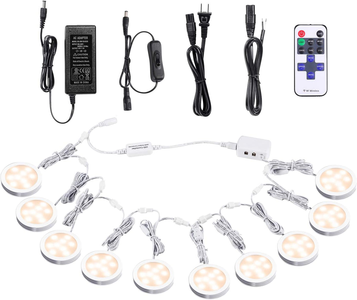 Under Cabinet LED Puck Lights with Wireless RF Remote Control, Hardwired & Wall Plug in, Daylight White, Pack of 2 S816