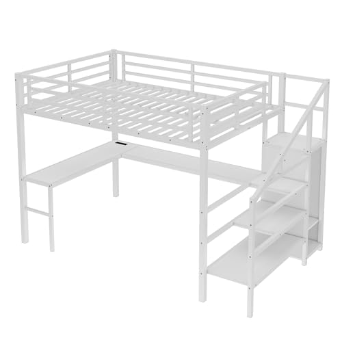 Full Size Black Metal Loft Bed with Desk and Wardrobe D76634