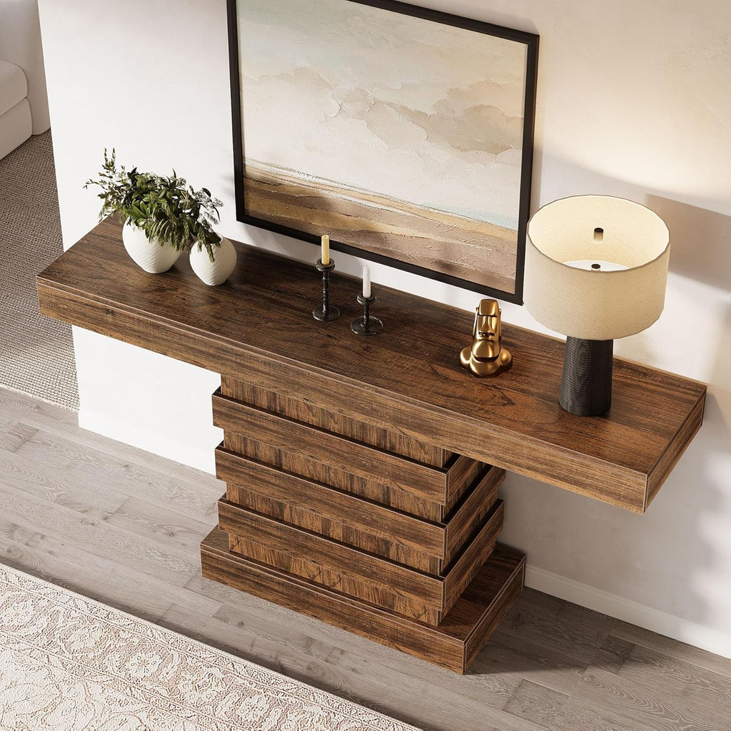 Rustic Brown 63-Inch Long Wooden Console Table V969