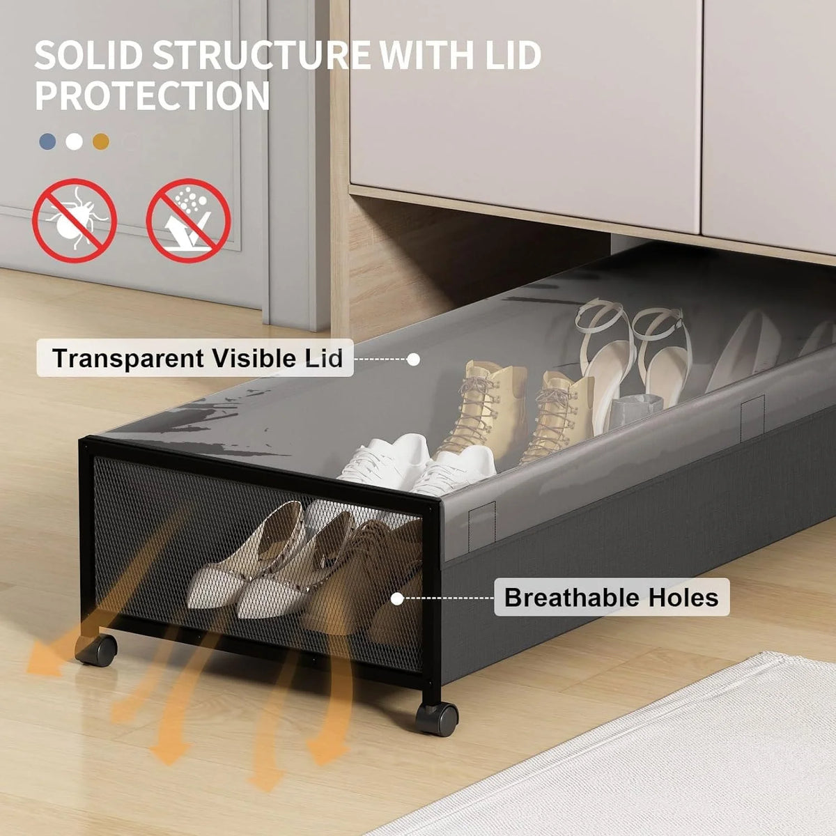 Black 2 Pack 54L Under Bed Storage Drawers with Wheels R805296