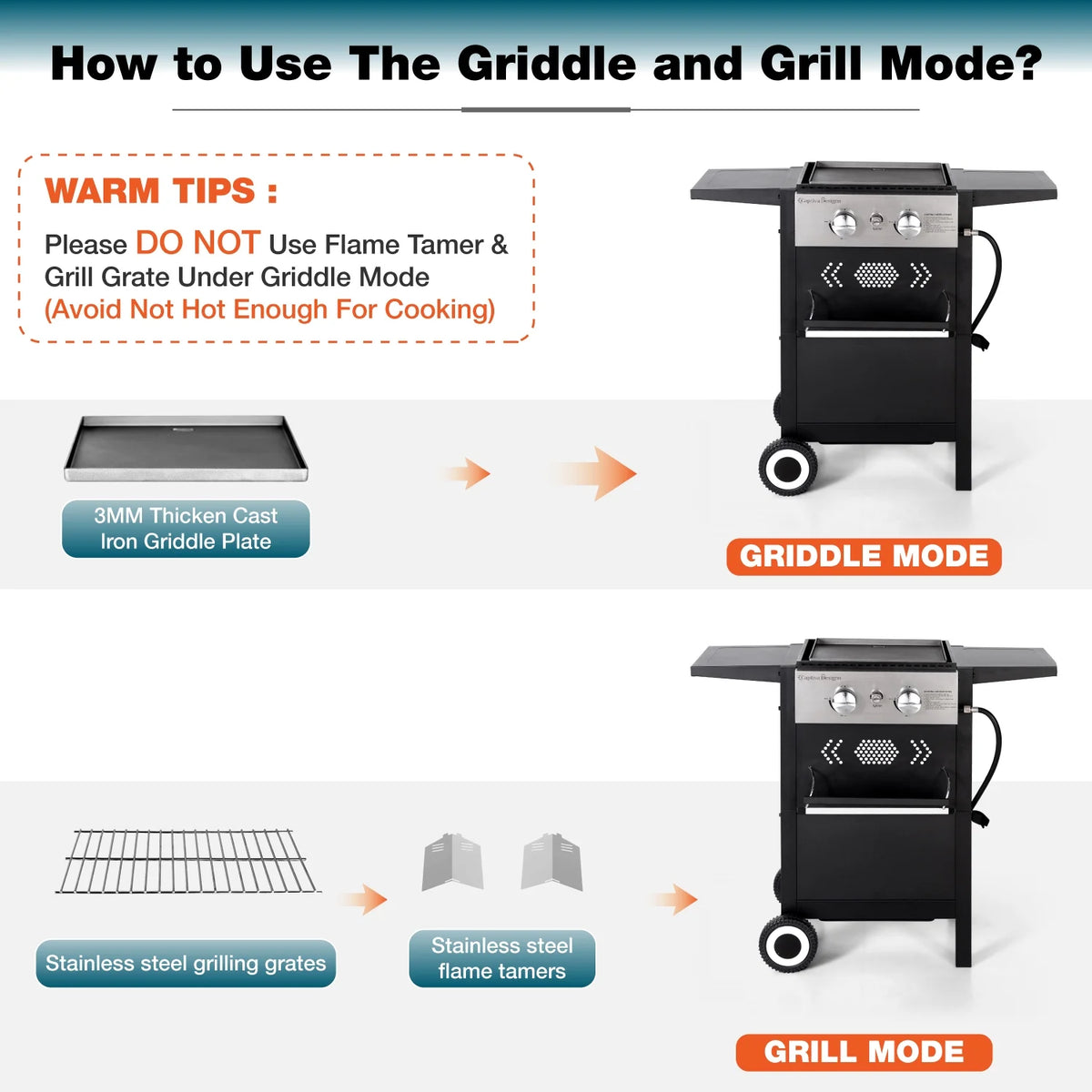 2-Burner Propane Grill and Griddle Cooking Station with Side Shelves Black X4295