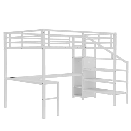 Full Size Black Metal Loft Bed with Desk and Wardrobe D76634