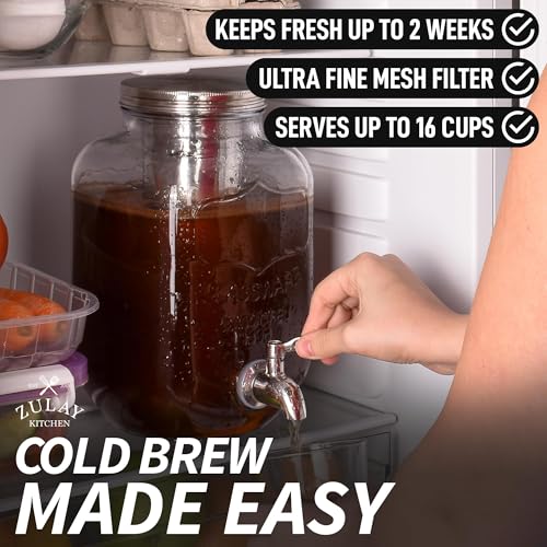 1 Gallon Cold Brew Coffee Maker with Extra-Thick Glass & Stainless Steel Infuser A55663