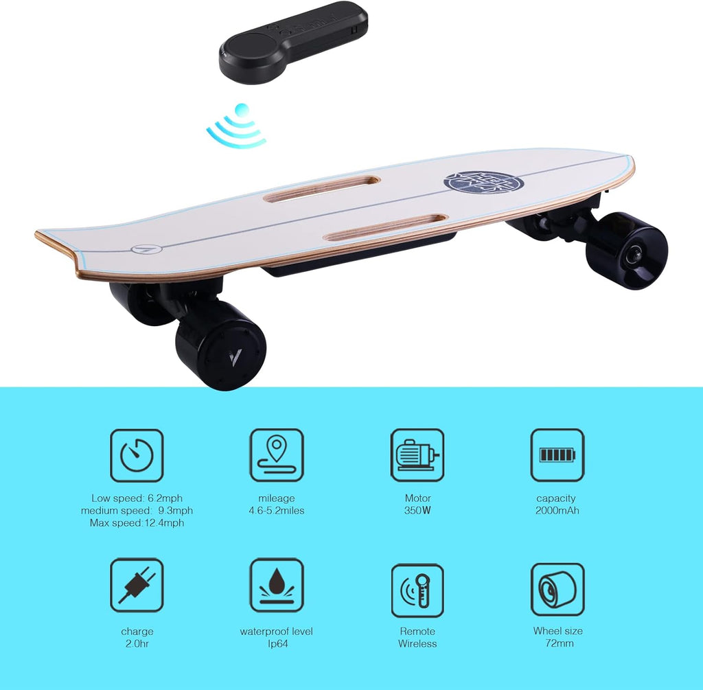 Electric Skateboard with Remote Control, 350W Hub-Motor, 13 MPH Top Speed, 5.5 Miles Range V7238