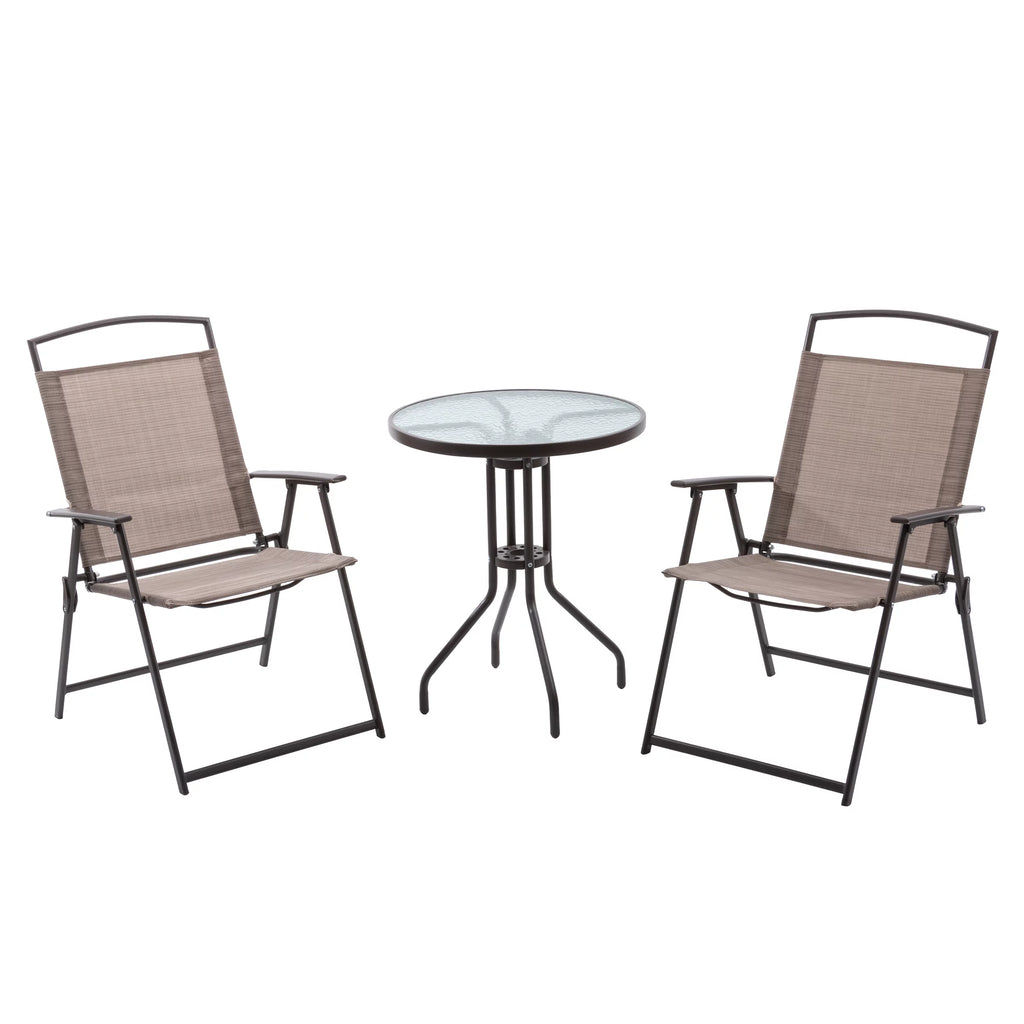 Metal Patio Bistro Table and Folding Chairs Set of 3 Brown F7646