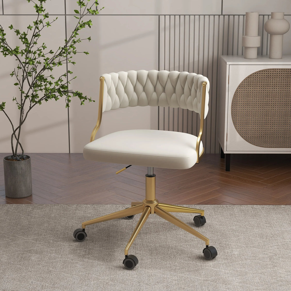 Velvet Office Desk Chair with Hand Woven Backrest P600