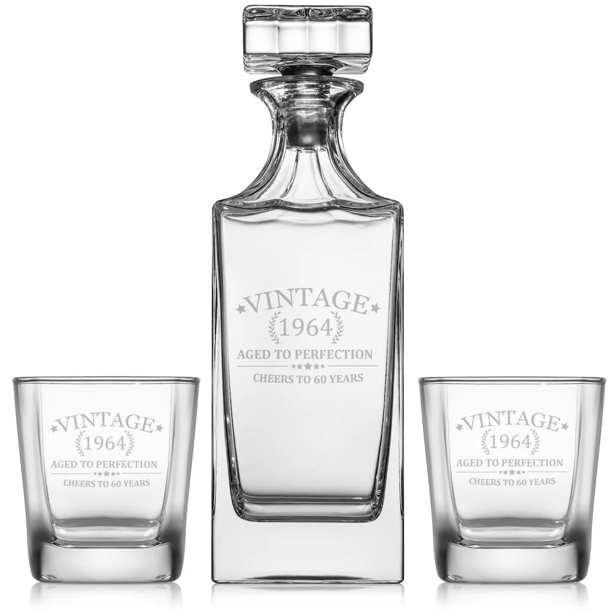 Whiskey Decanter Gift Set With 2 Old Fashioned Rocks Glasses E5552
