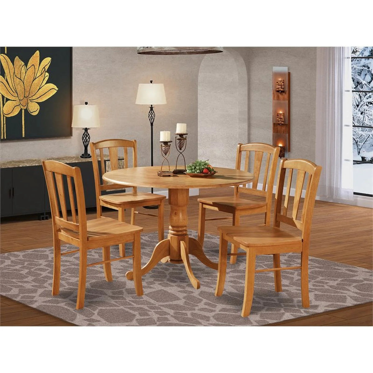 5-piece Oak Wood Dining Table and Chairs S8579