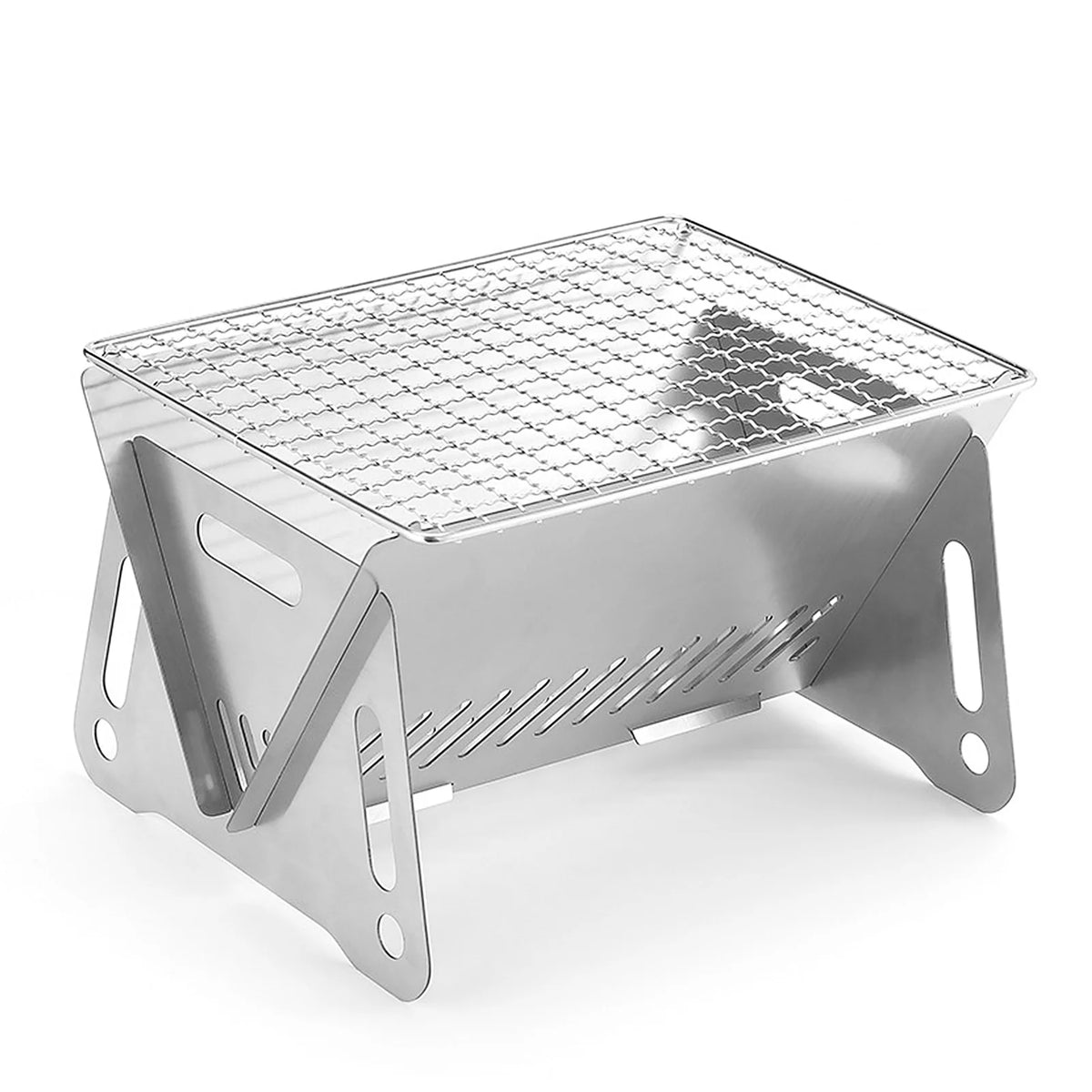 Wood Burning Stove with Grill Plate, Portable Folding Stainless Steel Backpacking Cooking Stove D927293