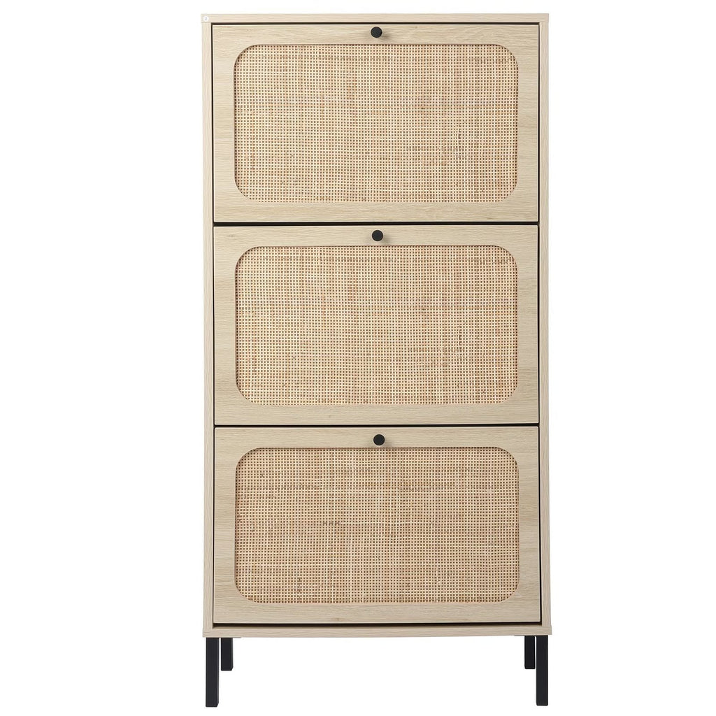 3 Flip Drawer Rattan Shoe Cabinet with Adjustable Shelves O1039