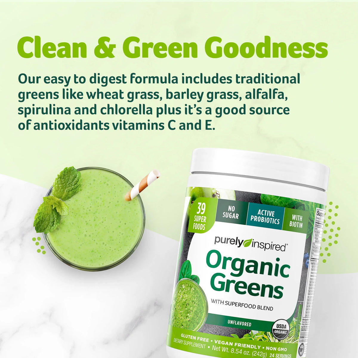 Organic Greens Superfood Supplement Powder Blend, Unflavored, 8.57 oz, 24 Servings A152467