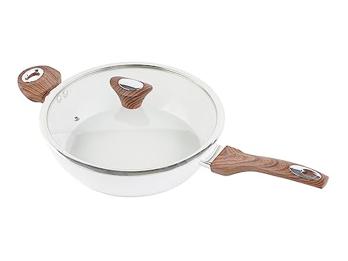11" Deep Frypan 5 Qt Wok Non-Stick Ceramic Coating Aluminum Body Navy C8627