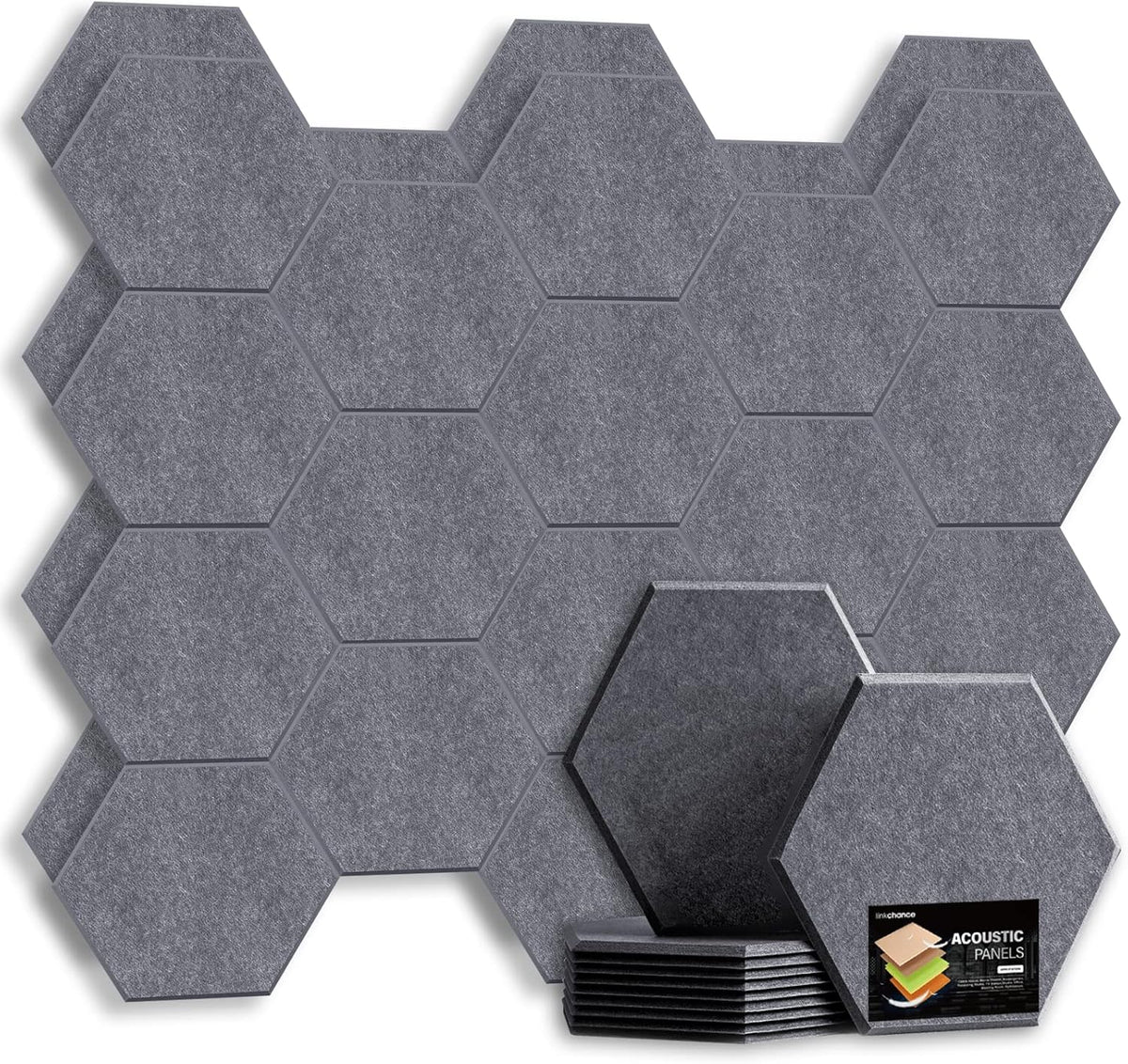 Self Adhesive Hexagon Acoustic Panels 12 Pieces Black Pack of 2 F257337