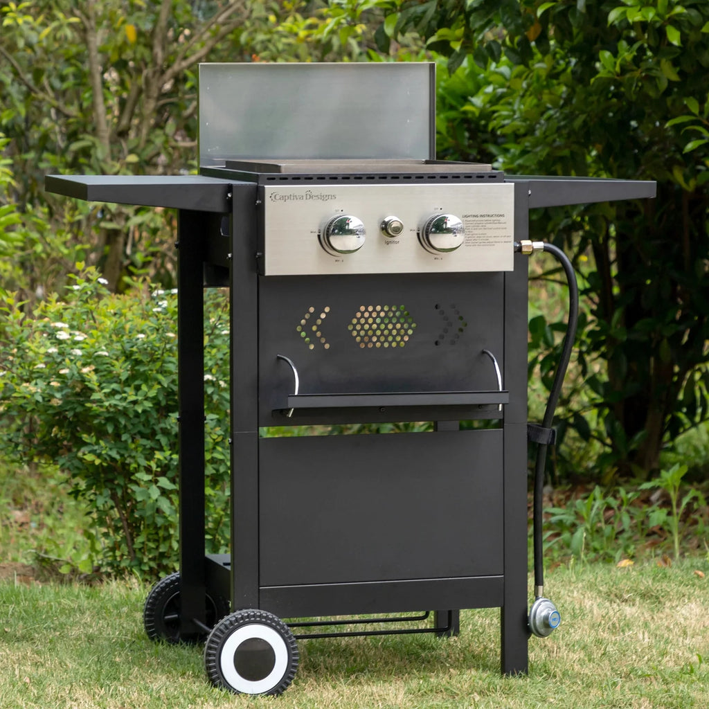 2-Burner Propane Grill and Griddle Cooking Station with Side Shelves Black X4295