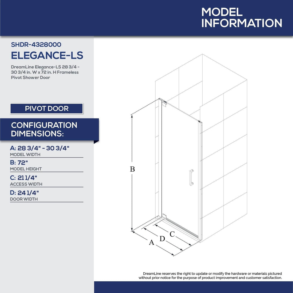 Frameless Pivot Shower Door, Chrome S30297