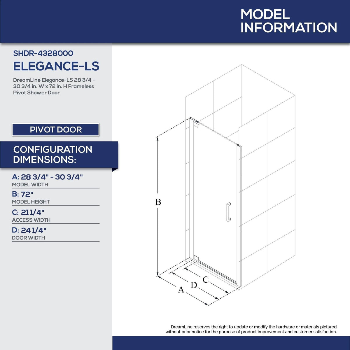 Frameless Pivot Shower Door, Chrome S30297