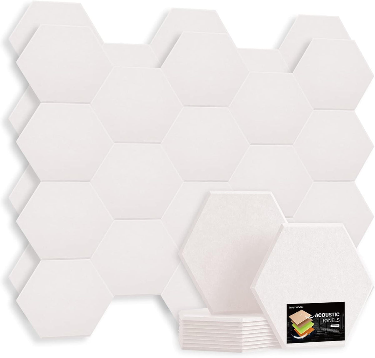 Self Adhesive Hexagon Acoustic Panels 12 Pieces Black Pack of 2 F257337
