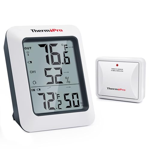 Digital Hygrometer Indoor Outdoor Thermometer Wireless Temperature and Humidity Gauge Monitor with 500ft Range T369