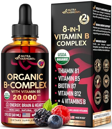 USDA Organic Vitamin B12 Sublingual Drops 5000 mcg Liquid Vegan Methylcobalamin 2 fl oz S797