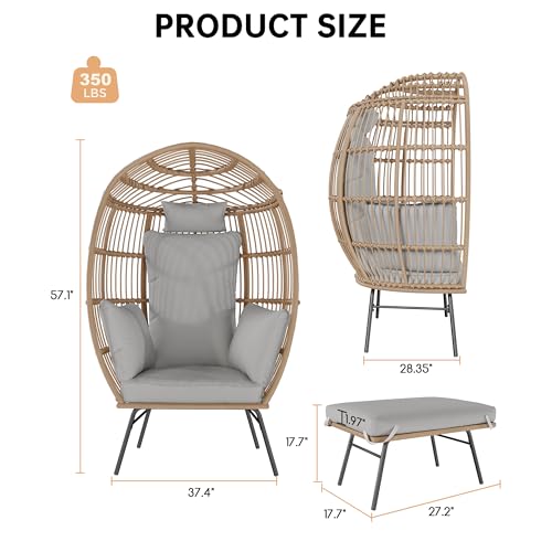 Oversized Grey Wicker Egg Chair with Ottoman W54131