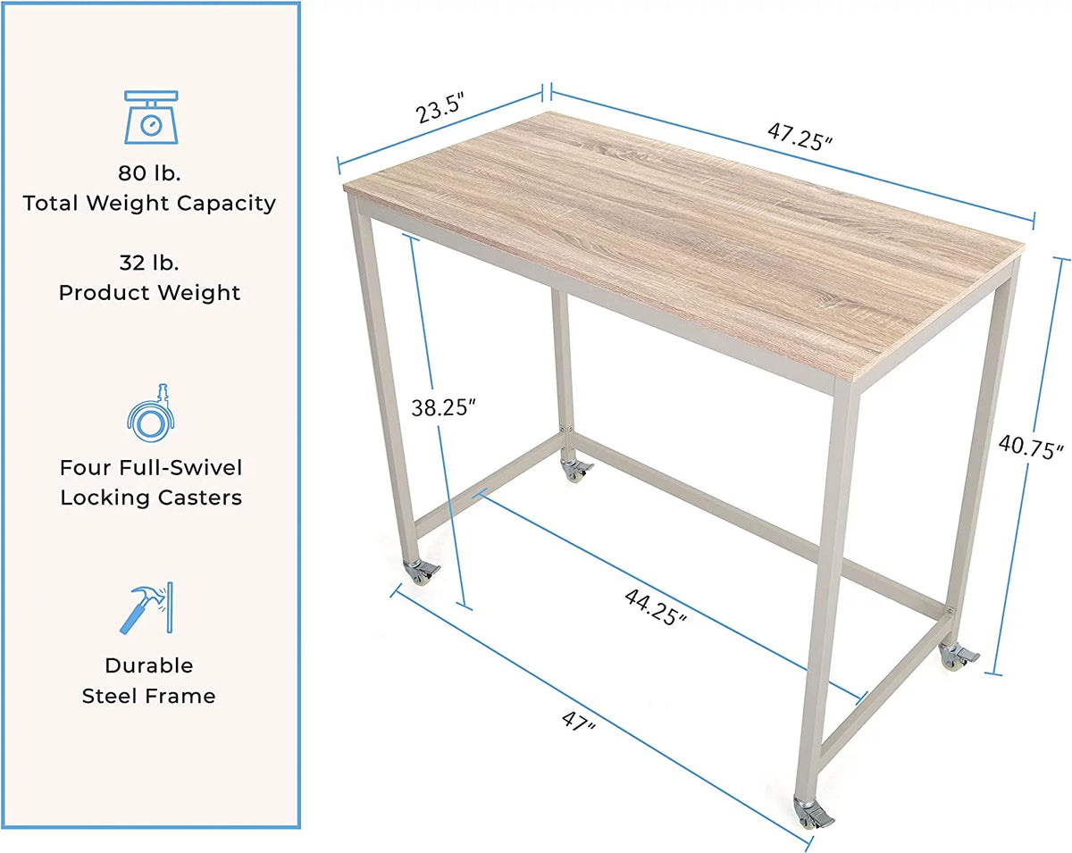 47" Mobile Workstation Table Black Maple D721