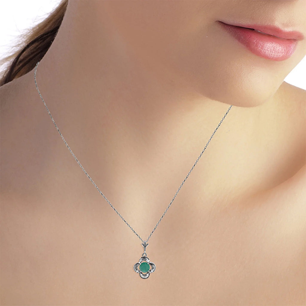 14k 18" White Gold Necklace with Emerald Bud F545245