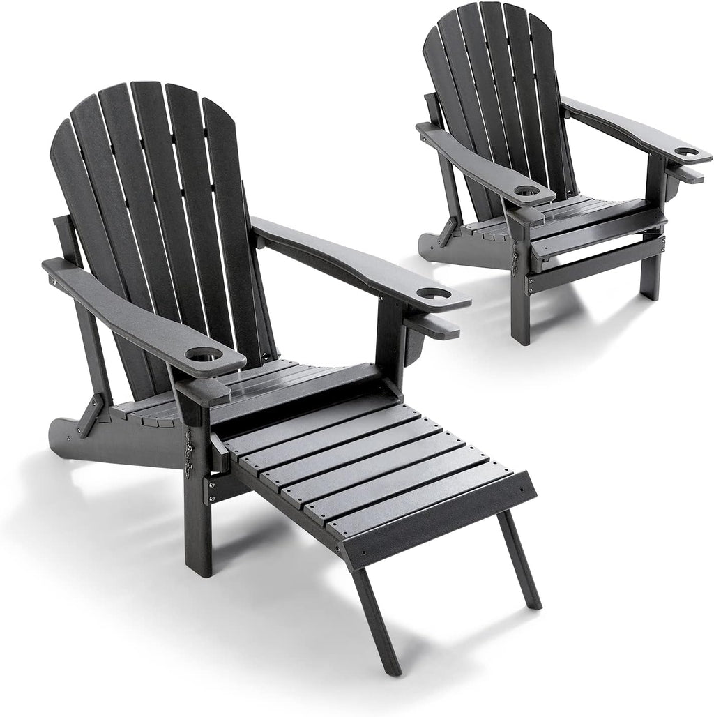 Blue Folding Adirondack Chair with Ottoman D896879