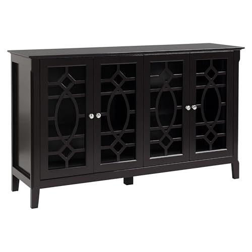 White Glass Door Sideboard Buffet Cabinet with Adjustable Shelves Q81838