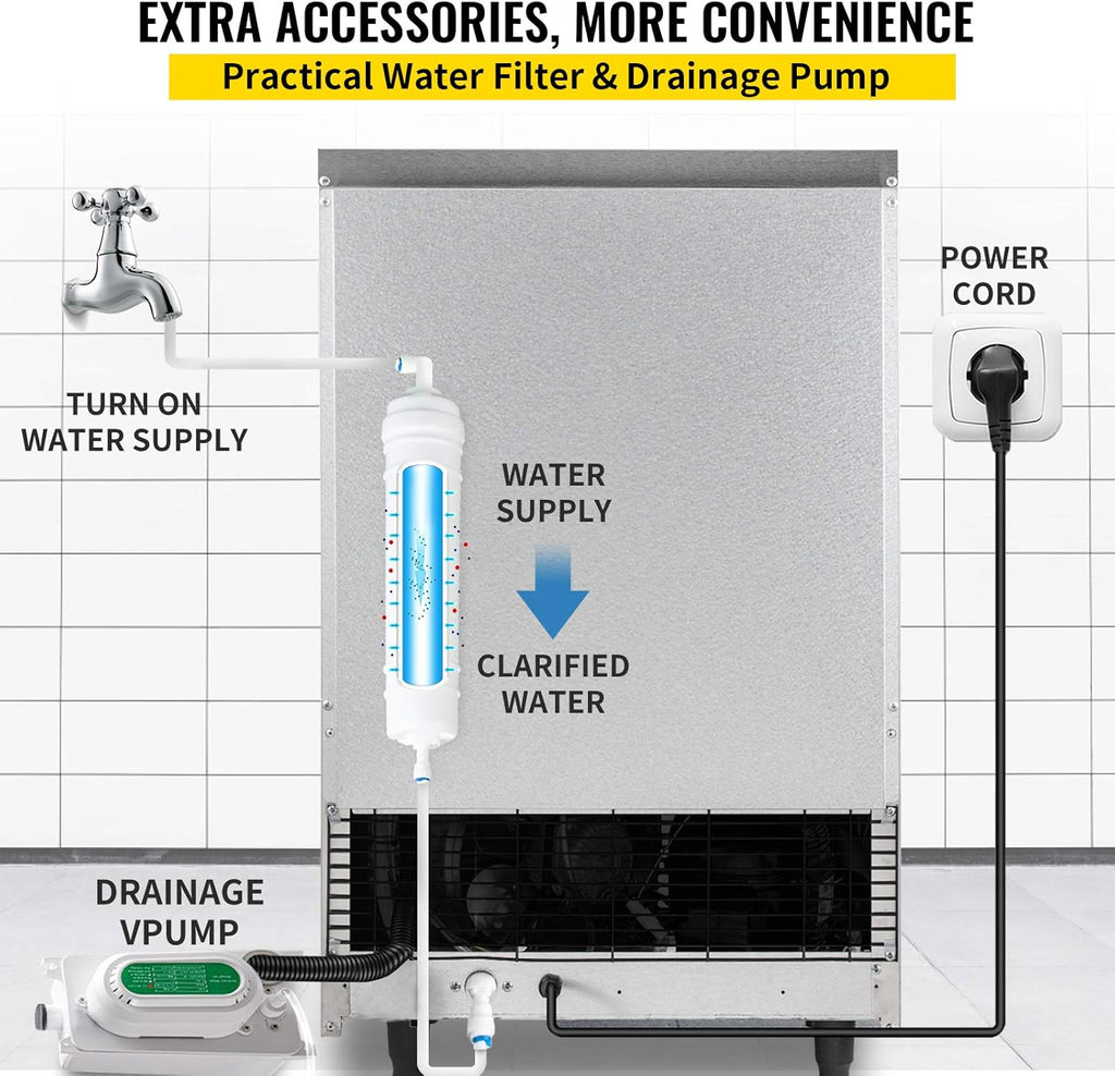 110V Commercial Ice Maker with 33LBS Bin and Electric Water Drain Pump G750978