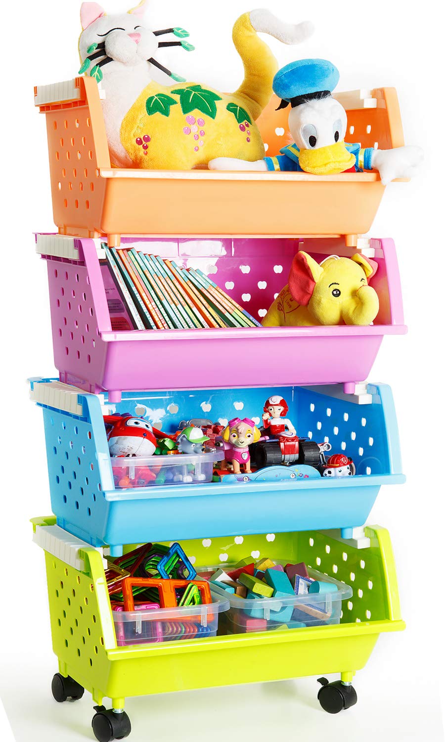 4 Baskets Kids' Toys Storage Organizer with Wheels W510