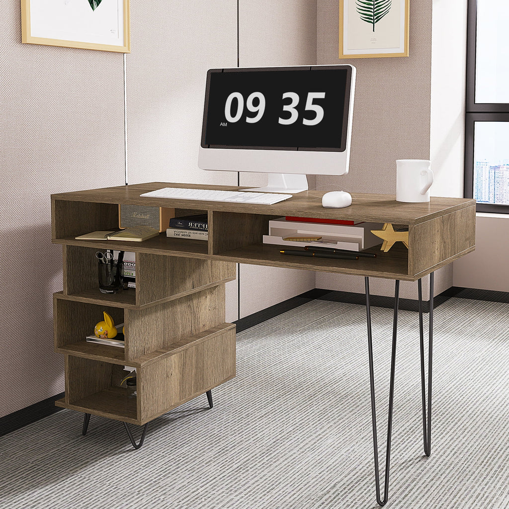 Brown Writing Study Desk with Lattice and V-Shaped Iron Leg R529