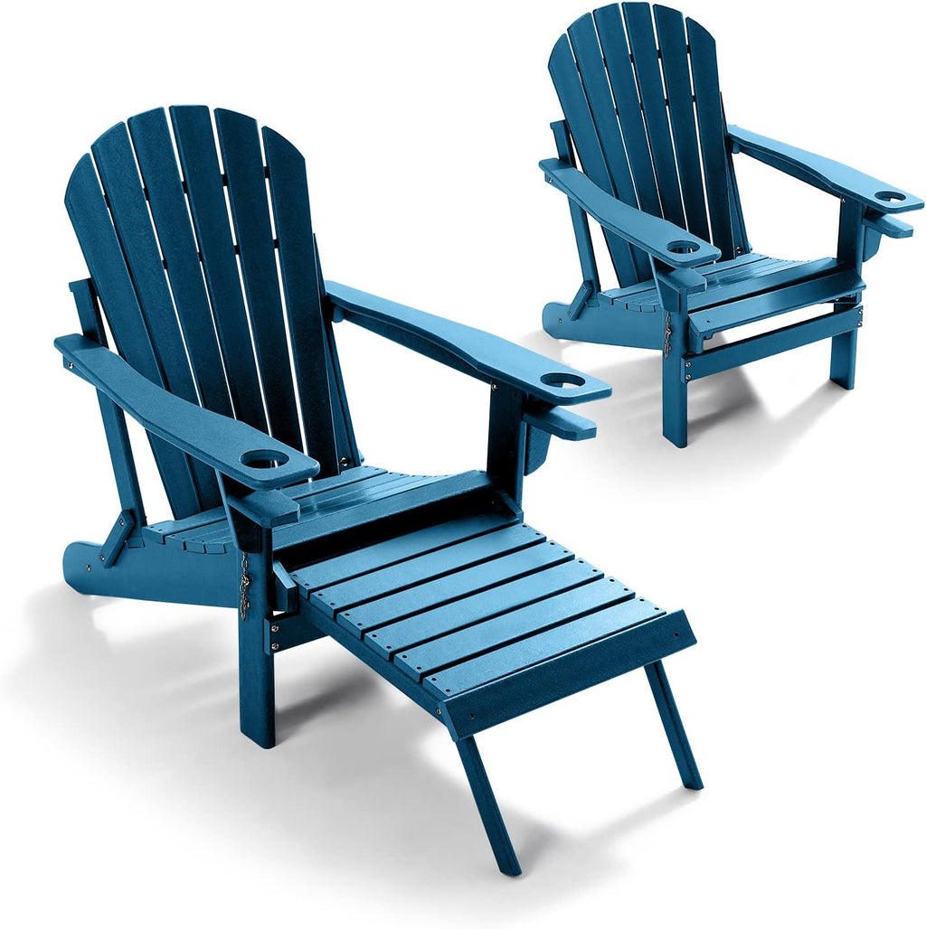 Blue Folding Adirondack Chair with Ottoman D896879