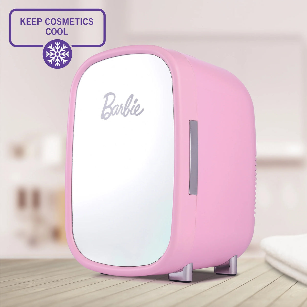 Pink 7L Mini Fridge with Glass Mirror Door N974