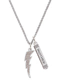 Silvertone Crystal Lightning Bolt Mother Daughter Bar Charm Necklace, 23" Z7084