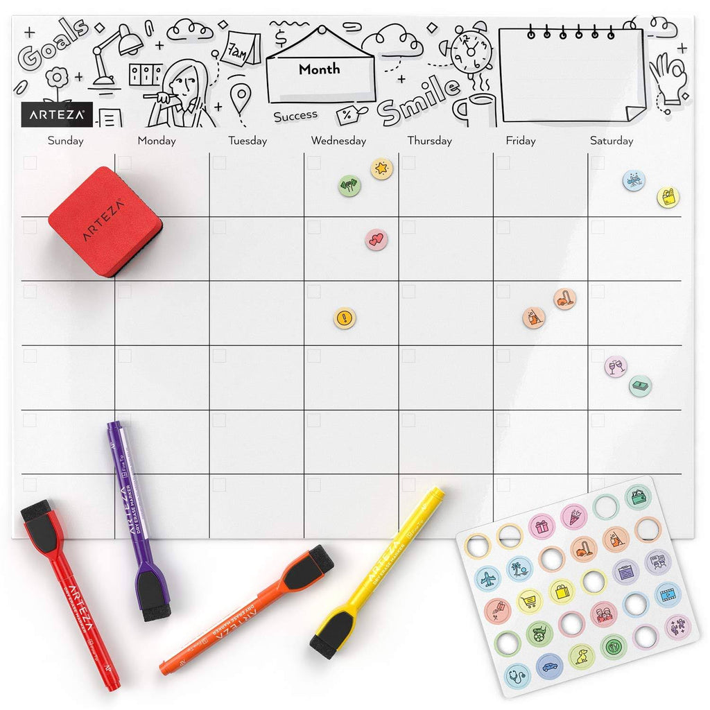 Magnetic Monthly Calendar Set, Dry Erase, White I486283