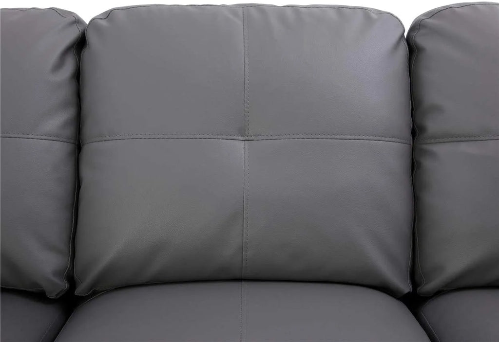 Dark Grey Faux Leather Sofa & Chaise with Ottoman O237