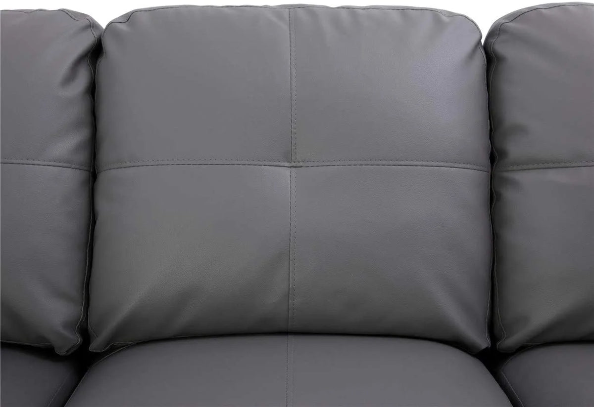 Dark Grey Faux Leather Sofa & Chaise with Ottoman O237