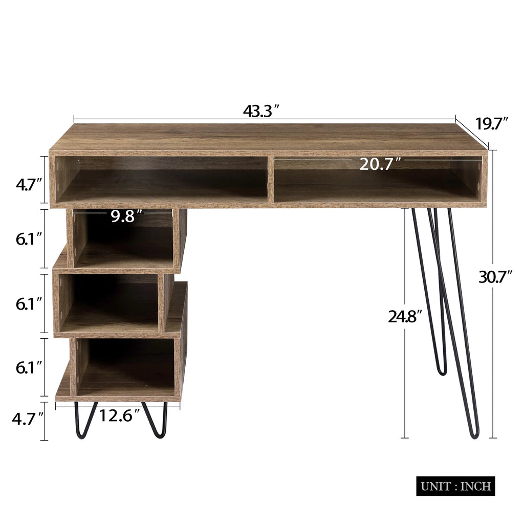 Brown Writing Study Desk with Lattice and V-Shaped Iron Leg R529