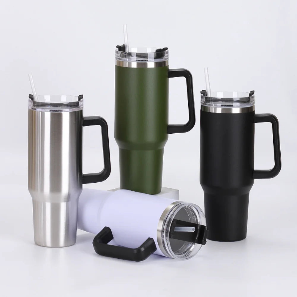 40 oz Stainless Steel Tumbler with Handle and Straw Lid N671