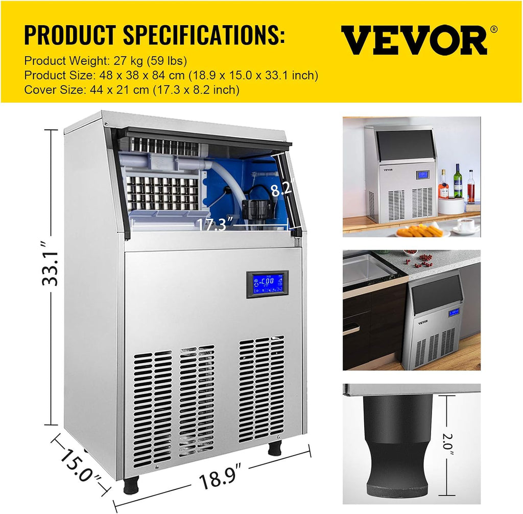 110V Commercial Ice Maker with 33LBS Bin and Electric Water Drain Pump G750978