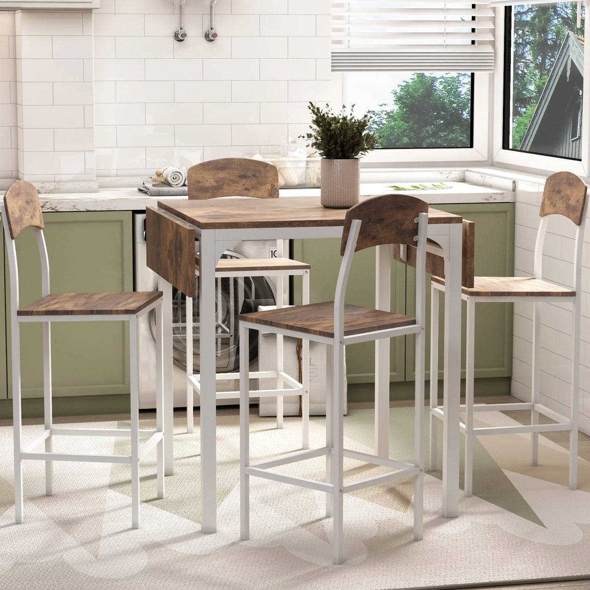 5 Piece Counter Height Dining Table Set with Drop Leaf and 4 Chairs C62720