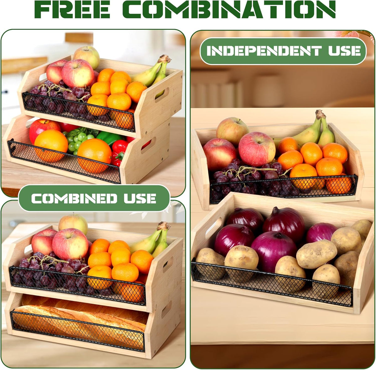 2 Pack Stackable Bamboo Storage Bin with Handle V6716