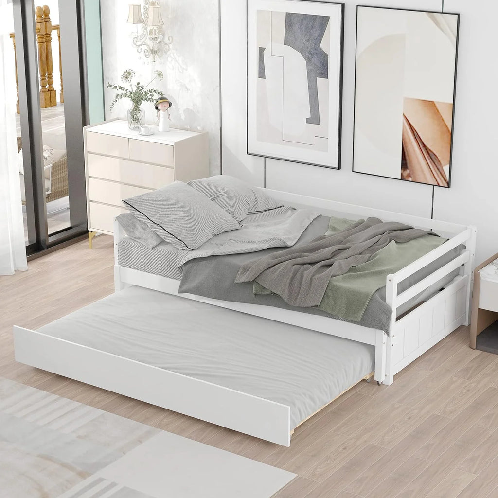 White Wood Extendable Daybed with Trundle L99818