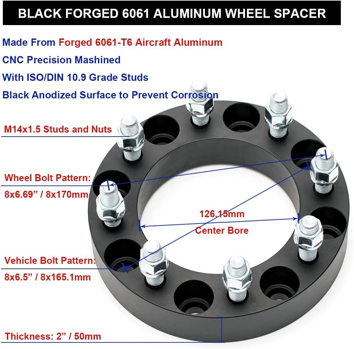 Black Forged 2 Inch Wheel Adapters Pack of 2 Q910