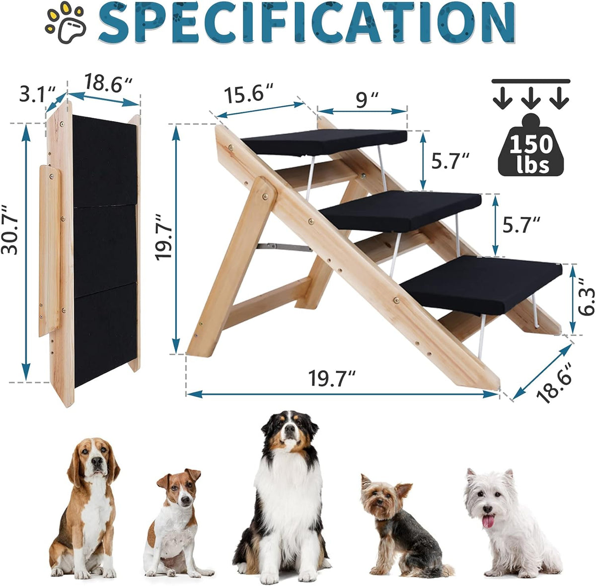 2 in 1 Foldable Wooden Non Slip Pet Stairs T500