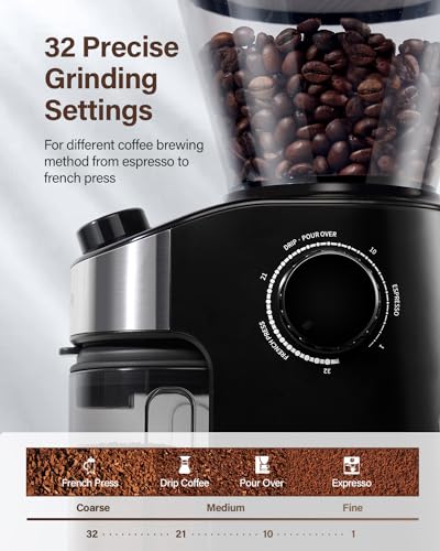 Burr Coffee Grinder Electric with 32 Grinding Sizes, 40 Seconds Adjustable Electronic Timer R141