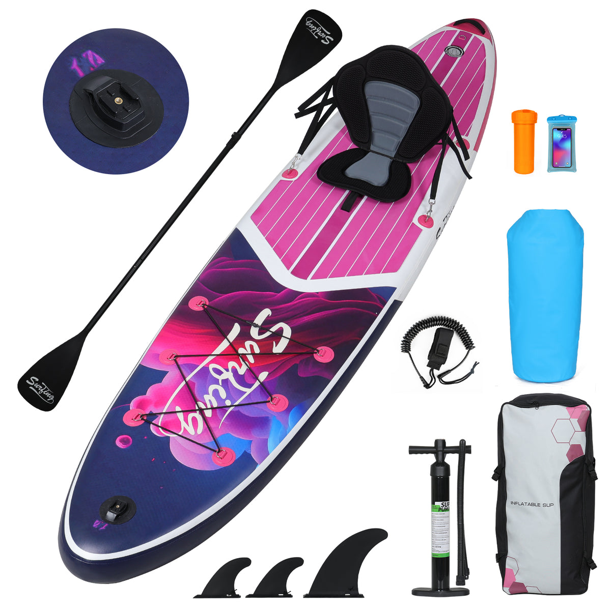 Pink Inflatable Stand Up Paddle Board and Sit-on Kayak Set with Backpack Z285916