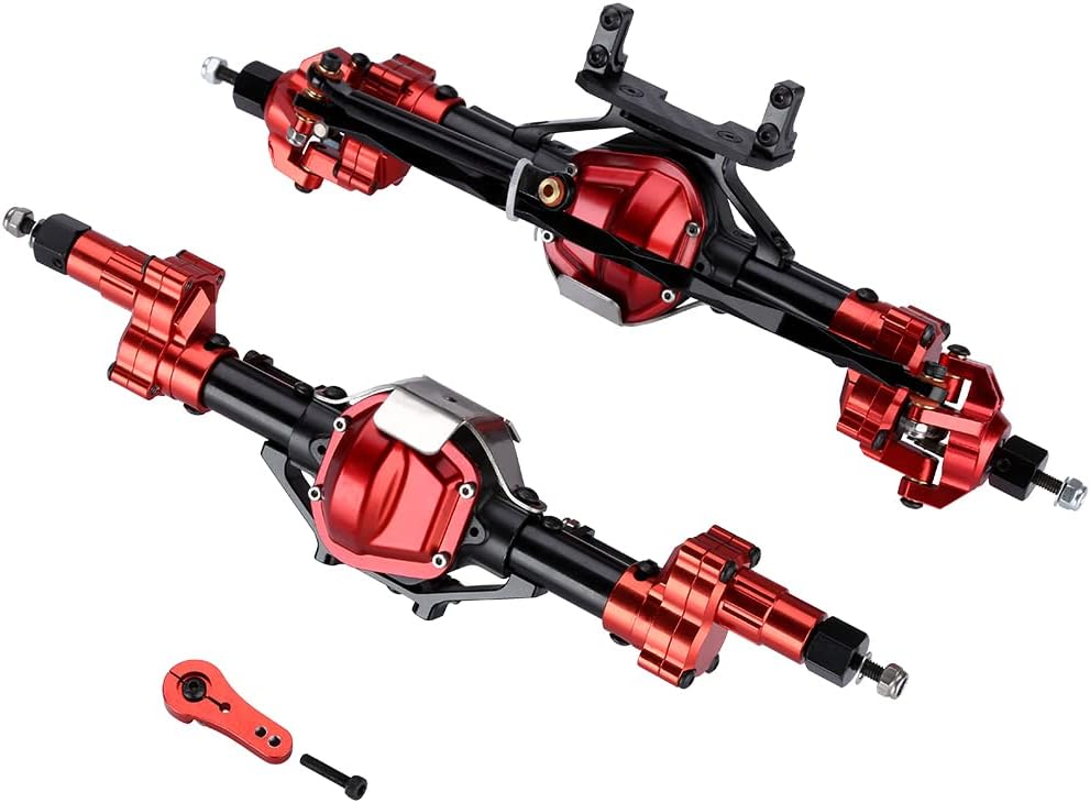 Aluminum Front and Rear Portal Axle Set for 1/10 RC Crawler Car Upgrades - Black+Red Y960017