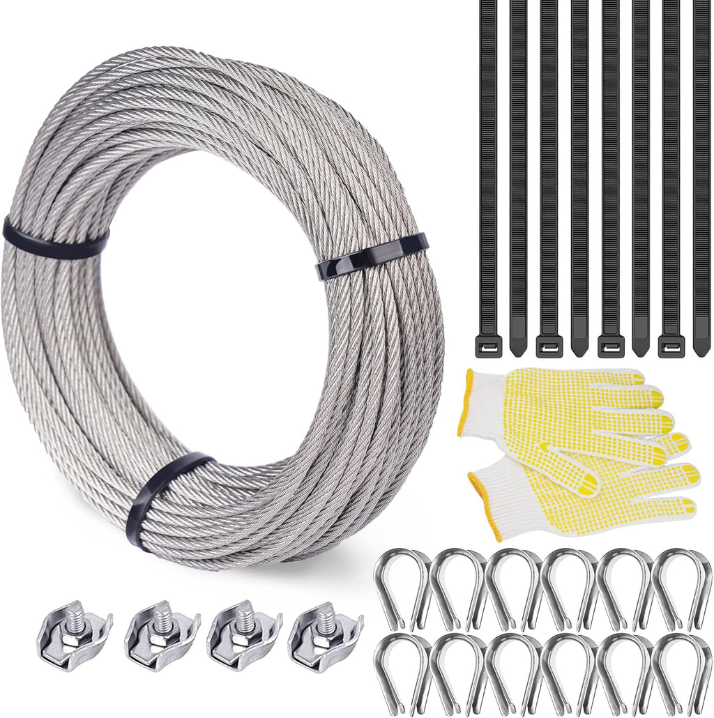 T316 Stainless Steel Aircraft Wire Rope Cable 66FT 1/8" 7 x 7 Strands N2835